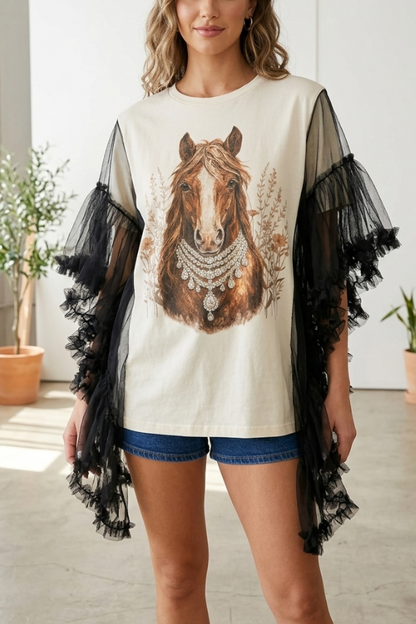 Pony-Print Dolman-Sleeve Tee