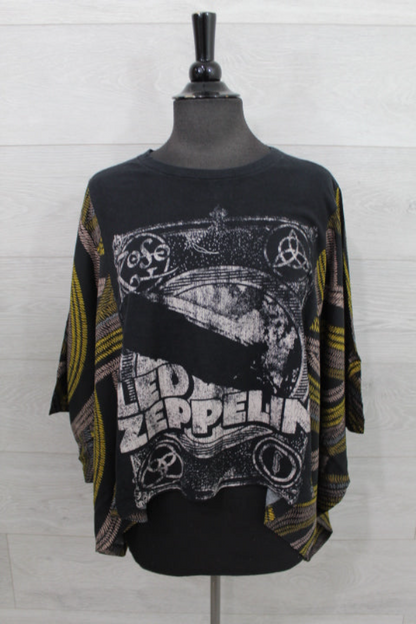 Zeppelin Band Print Bat Sleeve T-shirt (back Pocket)