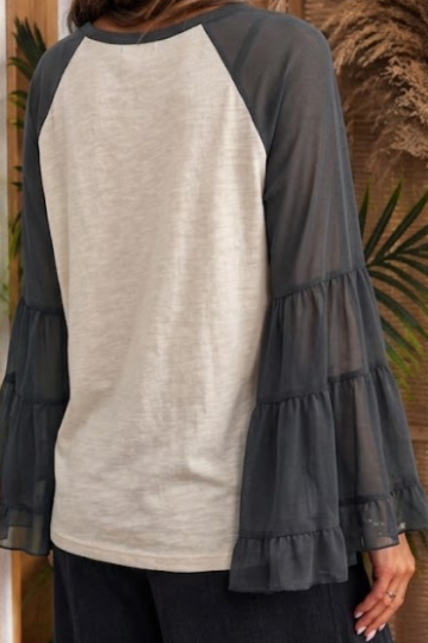 "AMAZING" Printed Layered Flare Sleeve Tee
