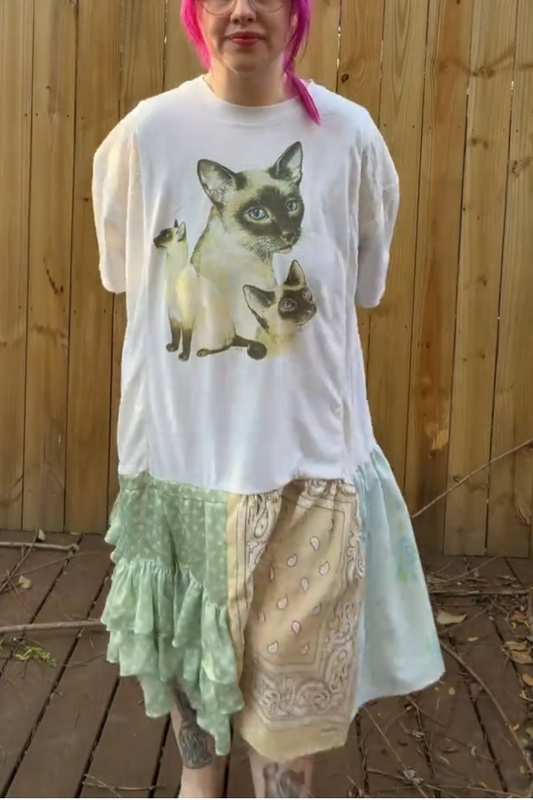 Kitten-Print Splice Dress