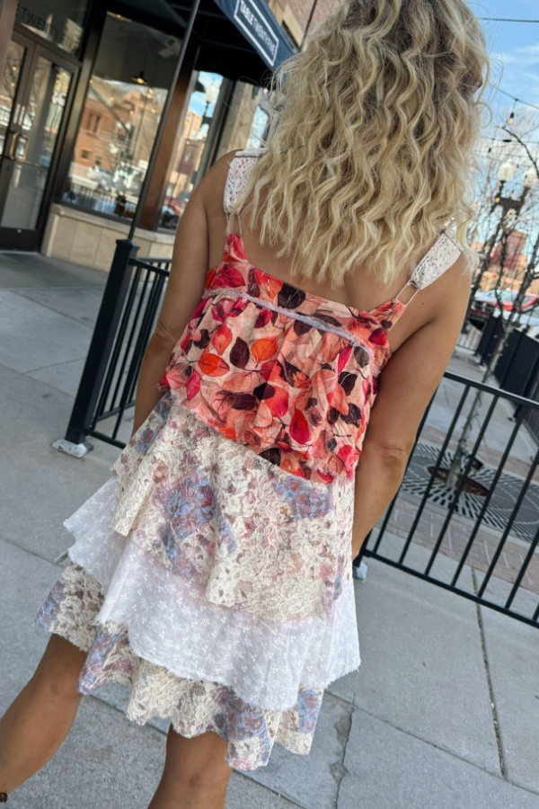 Strap-print Ruffled Dress