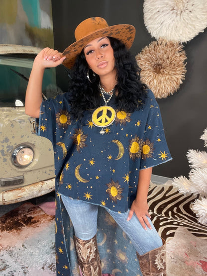 Venus Shimmer Linen Tunic Hi Lo Top