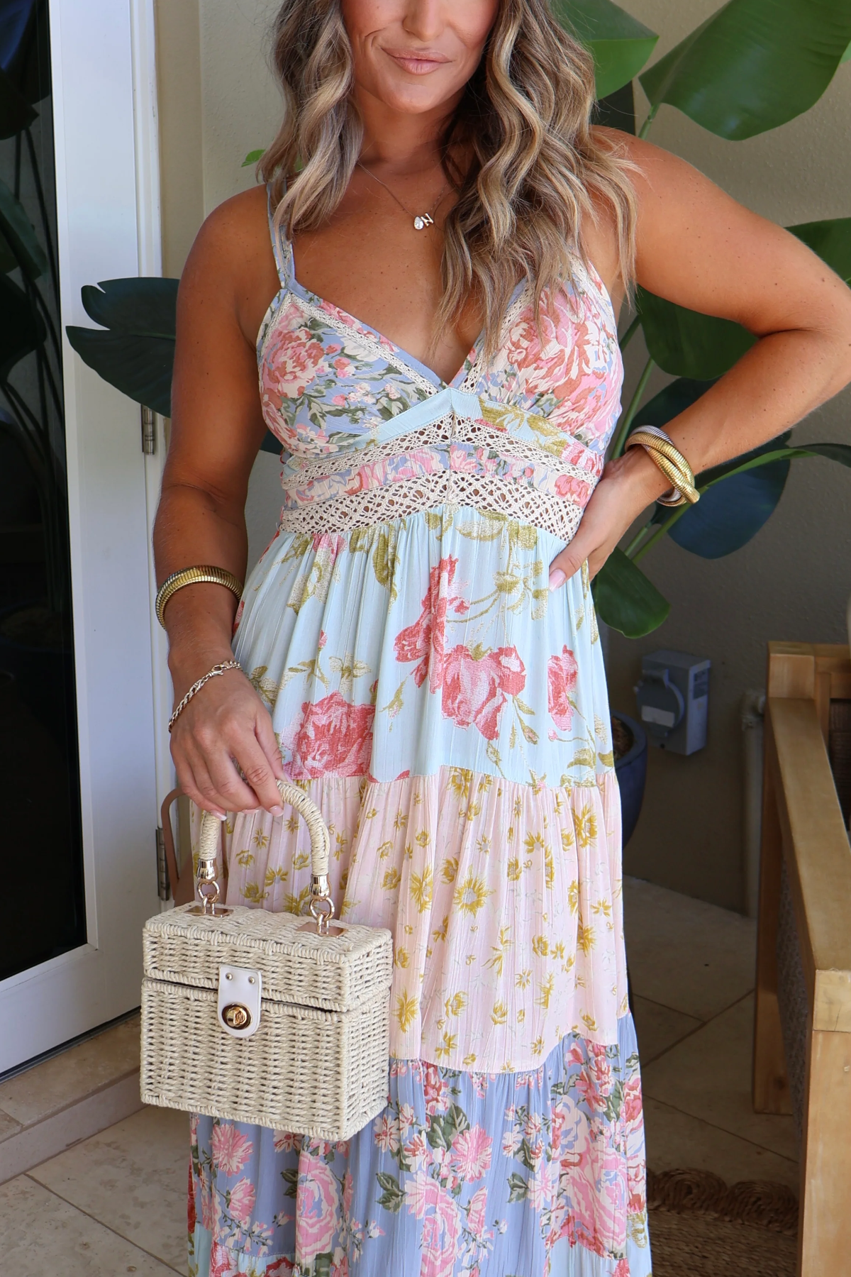 Floral Blush Maxi Dress Blue Multi
