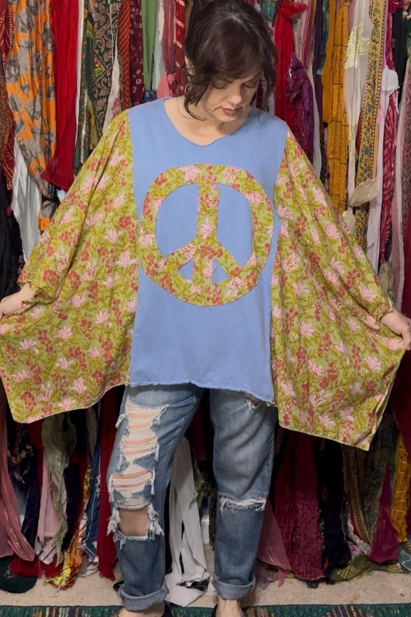 Peace Sign Vintage Print Dolman Sleeve Top