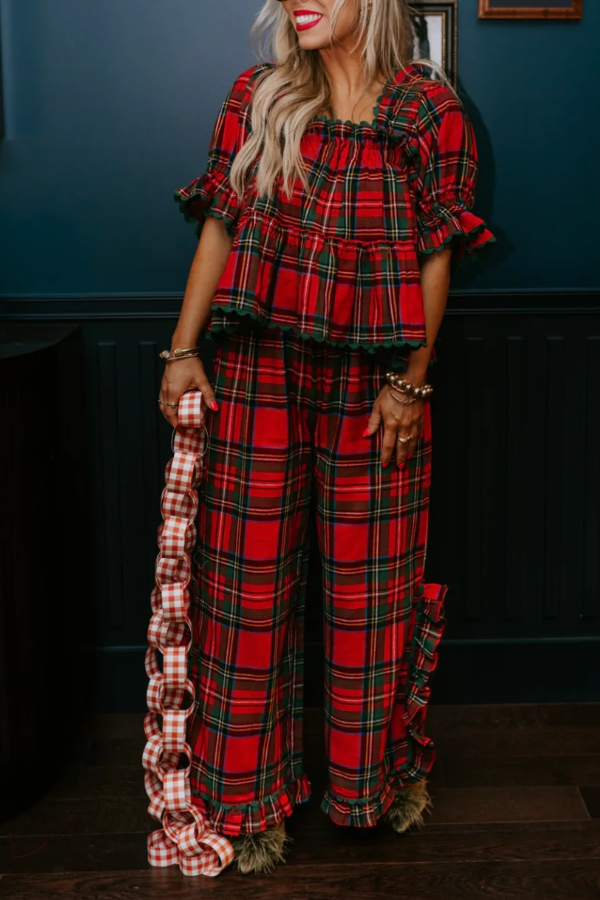 Christmas Theme Plaid Polly Pajamas Set
