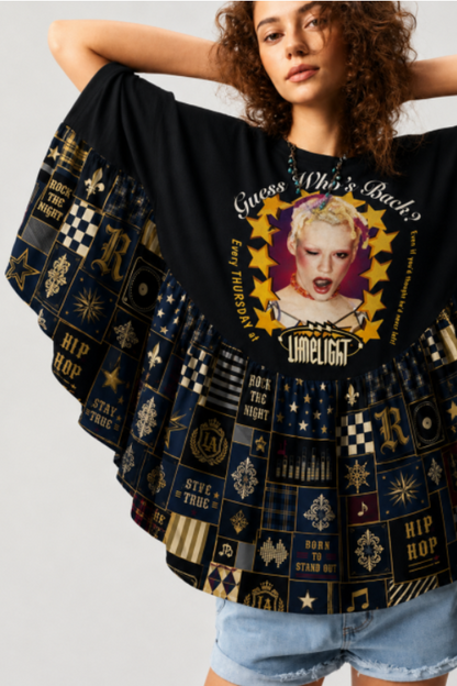 Retro Print Of 90S Underground Club Patchwork Poncho Top