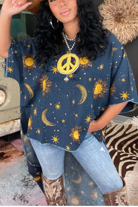 Venus Shimmer Linen Tunic Hi Lo Top