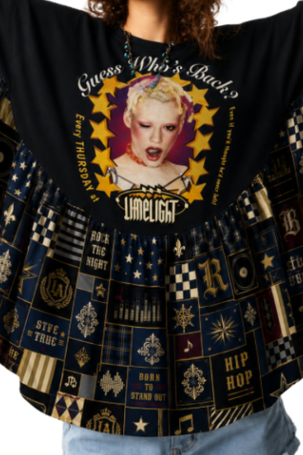 Retro Print Of 90S Underground Club Patchwork Poncho Top