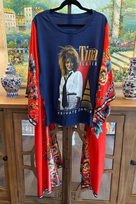 Private Dancer Geometric Print Bat Sleeve T-Shirt (No Back Pocket)