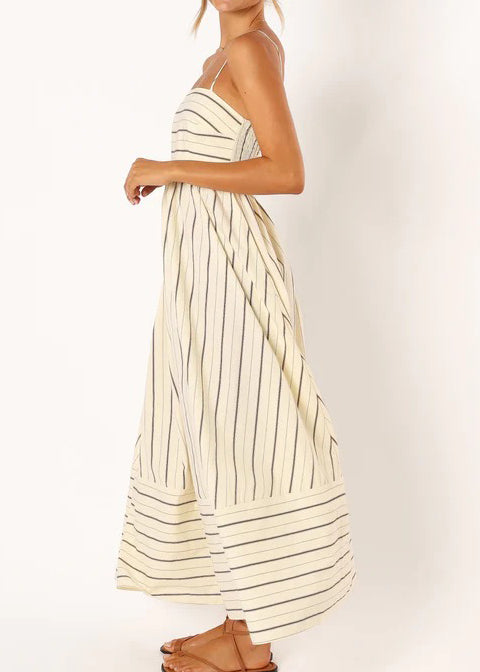 Robe longue à bretelles à imprimé rayé