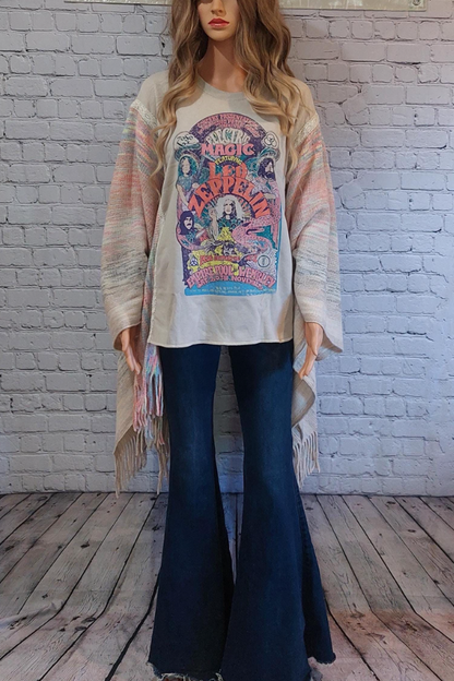 Kantha Rock Printed Bat Sleeve Tassel Top