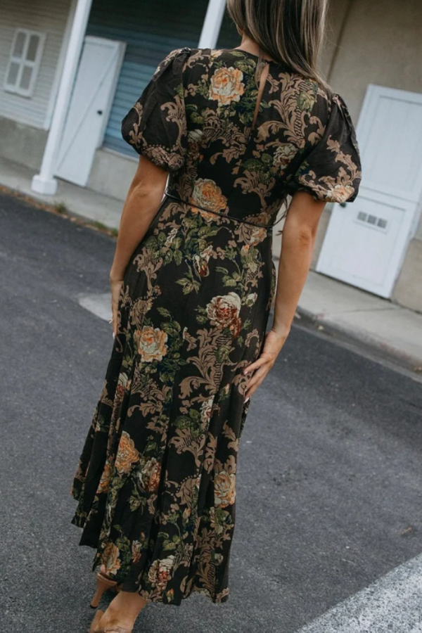 Women's V-neck Puff Sleeve Dress