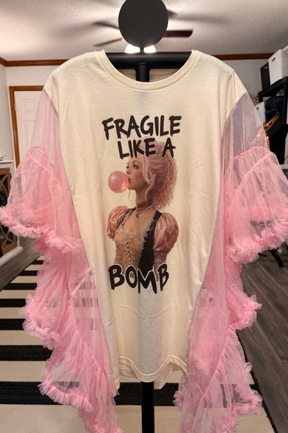 Women's Pink-haired Printed Bat-sleeve T-shirt