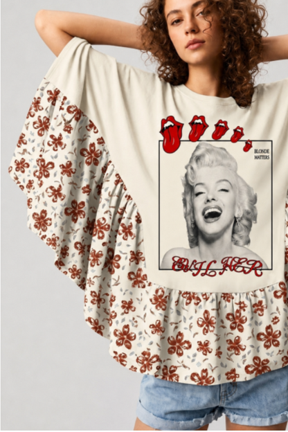 The Rolling Stones & Marilyn Monroe Patchwork Poncho Top