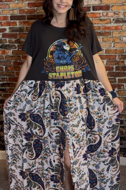 Chris Stapleton-Print Patchwork Dress