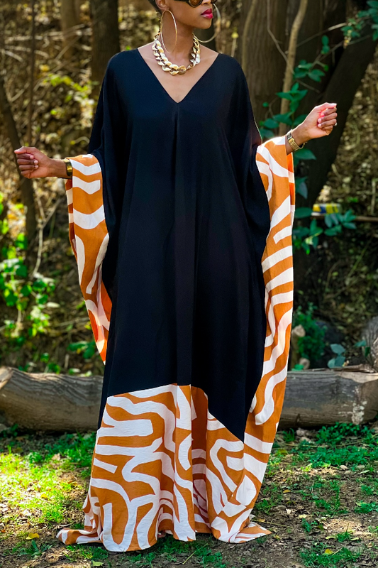 Large V-Print Patchwork Dress