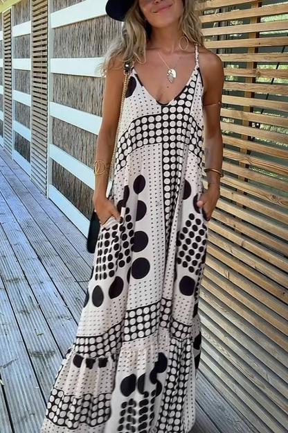 Vintage Polar Dot Stitching V-Neck Sling Dress