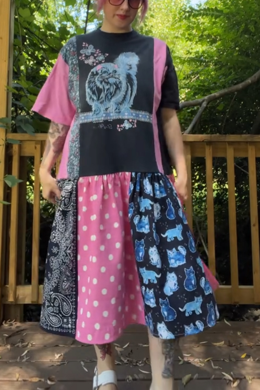 Pussycat Print Multicolor Piece Dress