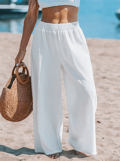Pantalon décontracté de vacances à taille élastique simple de couleur unie pour femme 
