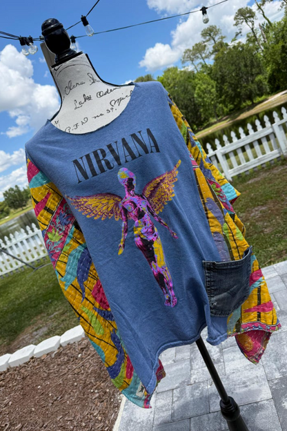 Nirvana-Print Dolman-Sleeve Tee