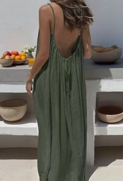 Women's Solid Color Backless Cami Dress