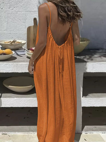 Women's Solid Color Backless Cami Dress