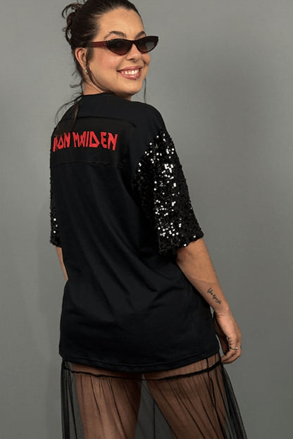 Iron Maiden Sequined Sleeve Tee