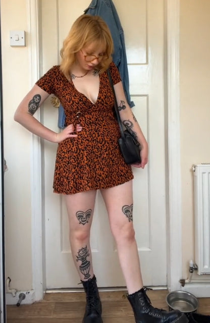 Leopard Print V-Neck Mini Dress