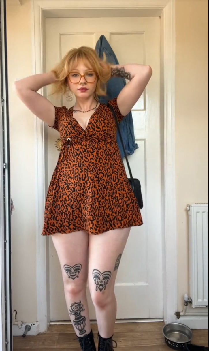 Leopard Print V-Neck Mini Dress